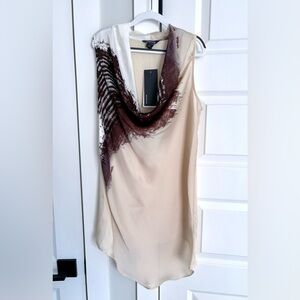 Kenneth Cole Cream and Brown Drape Neck Blouse